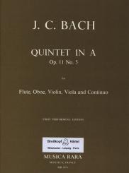 Bach, Johann Christian: Quintett A-Dur op.11,5 für Flöte, Oboe, Violine, Viola und Bc, Partitur und Stimmen 