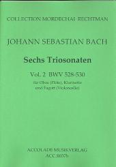 Bach, Johann Sebastian: 6 Triosonaten Band 2  (BWV528-530) für Orgel für Oboe (Flöte), Klarinette, und Fagott (Violoncello),  Partitur und Stimmen 