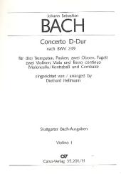 Bach, Johann Sebastian: Konzert D-Dur nach BWV249 für 3 Trompeten, Pauken, 2 Oboen, Fagott, 2 Violinen, Viola und Bc, Violine 1 
