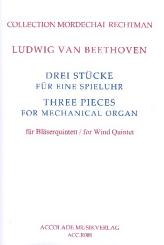 Beethoven, Ludwig van: 3 Stücke für eine Flötenuhr für Flöte, Oboe, Klarinette, Horn und Fagott, Partitur und Stimmen 