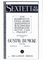 Bumcke, Gustav: Sextett As-Dur op.19 Klarinette, Englischhorn, Saxophon, Waldhorn, Bassklarinette, Fagott, Partitur und Stimmen 