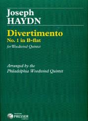 Haydn, Franz Joseph: Divertimento b-flat no.1 for woodwind quintet (flute, oboe, bb-clarinet, horn, bassoon), score 