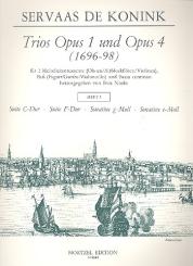 Konink, Servaas de: Trios aus op.1 und op.4 Band 3 für 2 Melodieinstrumente, Baß und Bc, Partitur und 3 Stimmen 