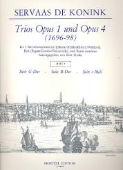 Konink, Servaas de: Trios aus op.1 und op.4 Band 2 für 2 Melodieinstrumente, Baß und Bc, Partitur und 3 Stimmen 