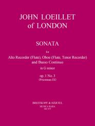 Loeillet, Jean Baptiste (John of London): Sonate in g op.1,3 for treble recorder (flute), oboe (flute/tenor recorder) and Bc, score and parts 
