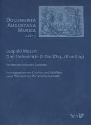 Mozart, Leopold: 3 Sinfonien in D-Dur (D27, 28 und 29) für 2 Oboen, 2 Hörner in D, 2 Violinen, Viola und Violoncello,  Partitur 