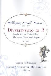 Mozart, Wolfgang Amadeus: Divertimento B-Dur KV270 für Flöte, Oboe, Klarinette, Horn und Fagott, Partitur und Stimmen 