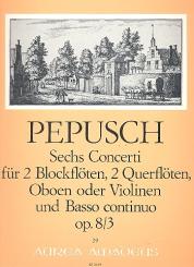 Pepusch, Johann Christoph: Concerto op.8,3 für 2 Blockflöten (Flöte, Oboe, Violine), 2 Oboen (Flöten, Violinen) und Bc,    Partitur und Stimmen 
