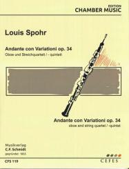 Spohr, Ludwig (Louis): Andante con Variazioni op. 34 für Oboe und Streichquartett (Kontrabass ad lib), Stimmen 