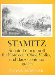 Stamitz, Karl Philipp: Sonate g-Moll op.14,4 für Flöte (Violine/Oboe), Violine und Bc, Partitur und Stimmen 