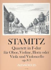 Stamitz, Karl: Sonate F-Dur op.8,3 für Oboe, Violine Horn (Viola) und Violoncello, Partitur und Stimmen 