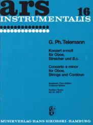 Telemann, Georg Philipp: Konzert e-Moll für Oboe, Streicher und Bc,  Partitur (= Cembalo) 