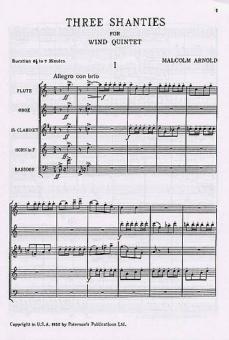 Arnold, Malcolm: 3 Shanties for wind quintet (flute, oboe, clarinet, bassoon, horn)  score 