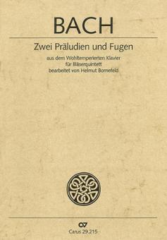 Bach, Johann Sebastian: 2 Präludium und Fuge D-Dur BWV874 und a-Moll BWV865 für Flöte, Oboe, Klarinette (A), Horn (F) und Fagott,  Partitur 