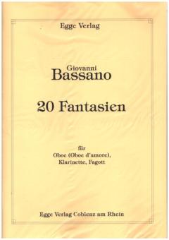 Bassano, Giovanni: 20 Fantasien für Oboe (Oboe d'amore), Klarinette und Fagott, Partitur und Stimmen 