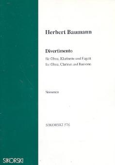 Baumann, Herbert *1925: Divertimento für Oboe, Klarinette und Fagott, Stimmen 