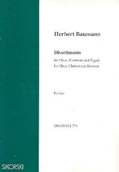 Baumann, Herbert *1925: Divertimento für Oboe, Klarinette und Fagott, Partitur 