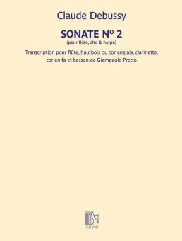 Debussy, Claude: Sonate no.2 pour flûte, alto et harpe pour flûte, hautbois (cor anglais), clarinette, cor en fa et basson, partition et parties 