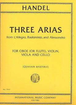Händel, Georg Friedrich: 3 Arias for oboe (flute), violin, viola and cello, score and parts 