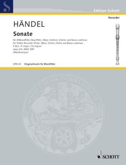 Händel, Georg Friedrich: Sonate Nr. 2 F-Dur op. 2/4 HWV 389 für Alt-Blockflöte (Flöte, Oboe, Violine), Violine und Basso continuo 