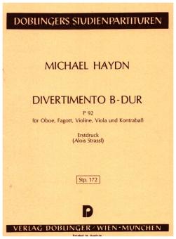 Haydn, Johann Michael: Divertimento B-Dur P92 für Oboe, Fagott, Violine, Viola und Kontrabass, Studienpartitur 