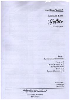 Lope, Santiago: Gallito für Flöte, Oboe, Klarinette, Horn und Fagott, Partitur und Stimmen 