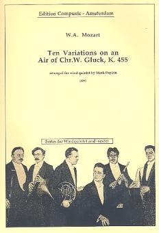 Mozart, Wolfgang Amadeus: 10 Variationen über ein Air von Gluck KV455 für Flöte, Oboe, Klarinette, Horn und Fagott, Partitur und Stimmen 