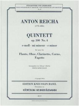 Reicha, Anton (Antoine) Joseph: Quintett e-moll op.100,4 für Flöte, Oboe, Klarinette, Horn und Fagott, Stimmen 