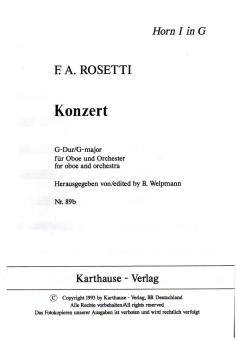 Rosetti, Antonio (Franz Anton Rössler): Konzert G-Dur für Oboe und Orchester, Horn 1 in G 