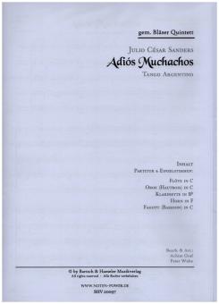 Sanders, Julio César: Adios Muchachos für Flöte, Oboe, Klarinette, Horn und Fagott, Partitur und Stimmen 