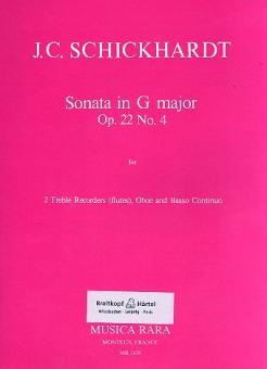 Schickhardt, Johann Christian: Sonate G-Dur op.22,4 für 2 Altblockflöten (Flöten), Oboe und Bc, Stimmen 