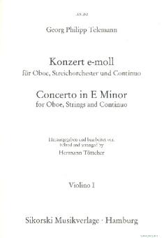 Telemann, Georg Philipp: Konzert e-Moll für Oboe, Streicher und Bc, Violine 1 