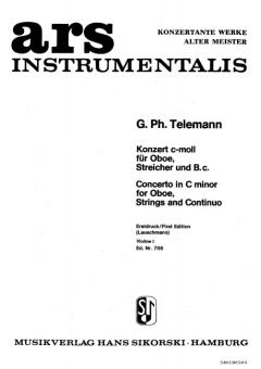Telemann, Georg Philipp: Konzert c-Moll für Oboe, Streicher und Bc, Violine 1 