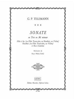 Telemann, Georg Philipp: Sonate en trio en mi mineur pour flûte à bec, hautbois et bc, partition et 3 parties 