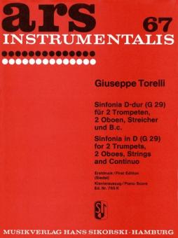 Torelli, Giuseppe: Sinfonie D-Dur G29 für 2 Trompeten, 2 Oboen und Streicher, Klavierauszug 