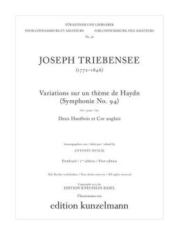 Triebensee, Joseph: Variations sur un theme de Haydn (symphonie no.94) für 2 Oboen und Englischhorn, Stimmen 