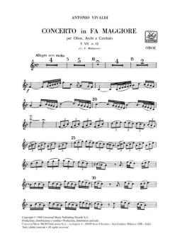 Vivaldi, Antonio: Konzert F-Dur RV457  für Oboe, Streichorchester und Cembalo, Stimmenset (Oboe-Cembalo-3-3-2-2-1) 
