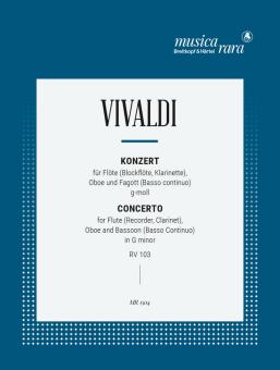 Vivaldi, Antonio: Konzert g-Moll RV103 für Altblockflöte, Oboe und Fagott, Partitur und Stimmen 